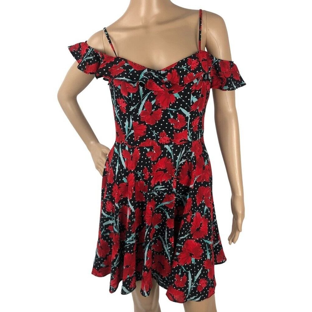 B.Darlin Size 7/8 Floral Print A-Line Mini Dress Ruffled Flare Sleeveless Pinup